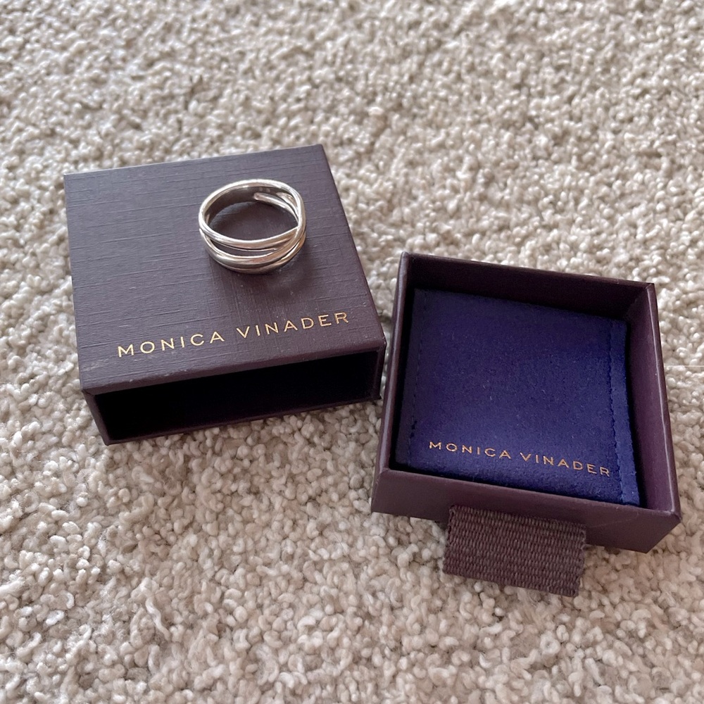 Monica Vinader Nura ring sterling silver crossover stacking size 9 authentic